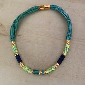 Holst + Lee Colorblock necklace neon blue green magnetic clasp corded preppy